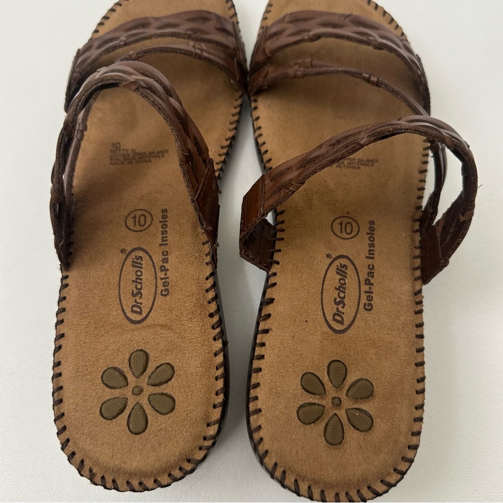 Dr.Scholls Brown Leather Betty ll Sandals Gel Pack Cushioning Womens Size 10 - Picture 5 of 7